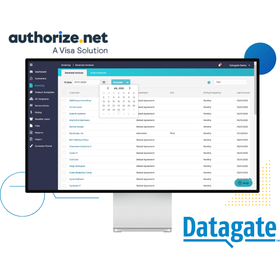 Datagate integrates with Authorize.net so MSPs can collect payments from customers